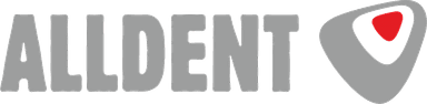 Logo Alldent - nowoczesny napis centrum stomatologicznego z graficznym elementem zęba